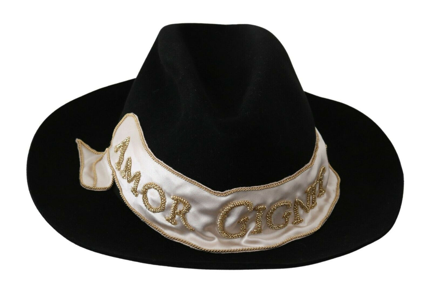 Dolce &amp; Gabbana Chapeau Panama noir à large bord Lapin Amor Gignit