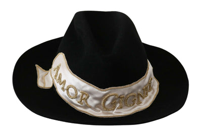 Dolce &amp; Gabbana Chapeau Panama noir à large bord Lapin Amor Gignit