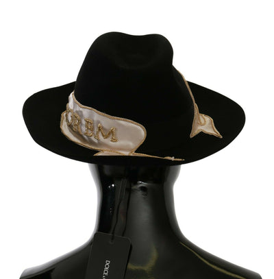 Dolce &amp; Gabbana Chapeau Panama noir à large bord Lapin Amor Gignit