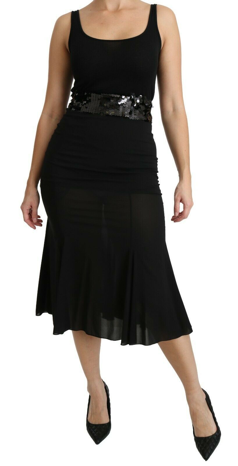 Dolce &amp; Gabbana Zwarte Zeemeermin Hoge Taille Midi Zijden Rok