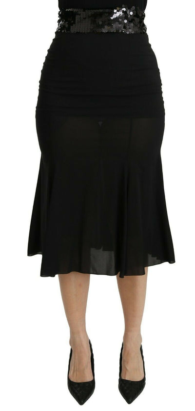 Dolce &amp; Gabbana Zwarte Zeemeermin Hoge Taille Midi Zijden Rok