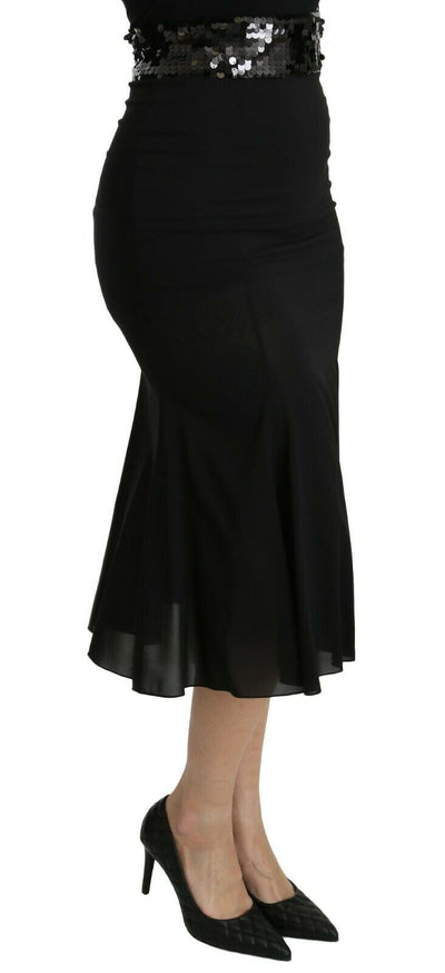 Dolce &amp; Gabbana Zwarte Zeemeermin Hoge Taille Midi Zijden Rok