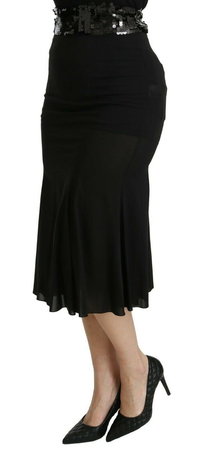Dolce &amp; Gabbana Zwarte Zeemeermin Hoge Taille Midi Zijden Rok