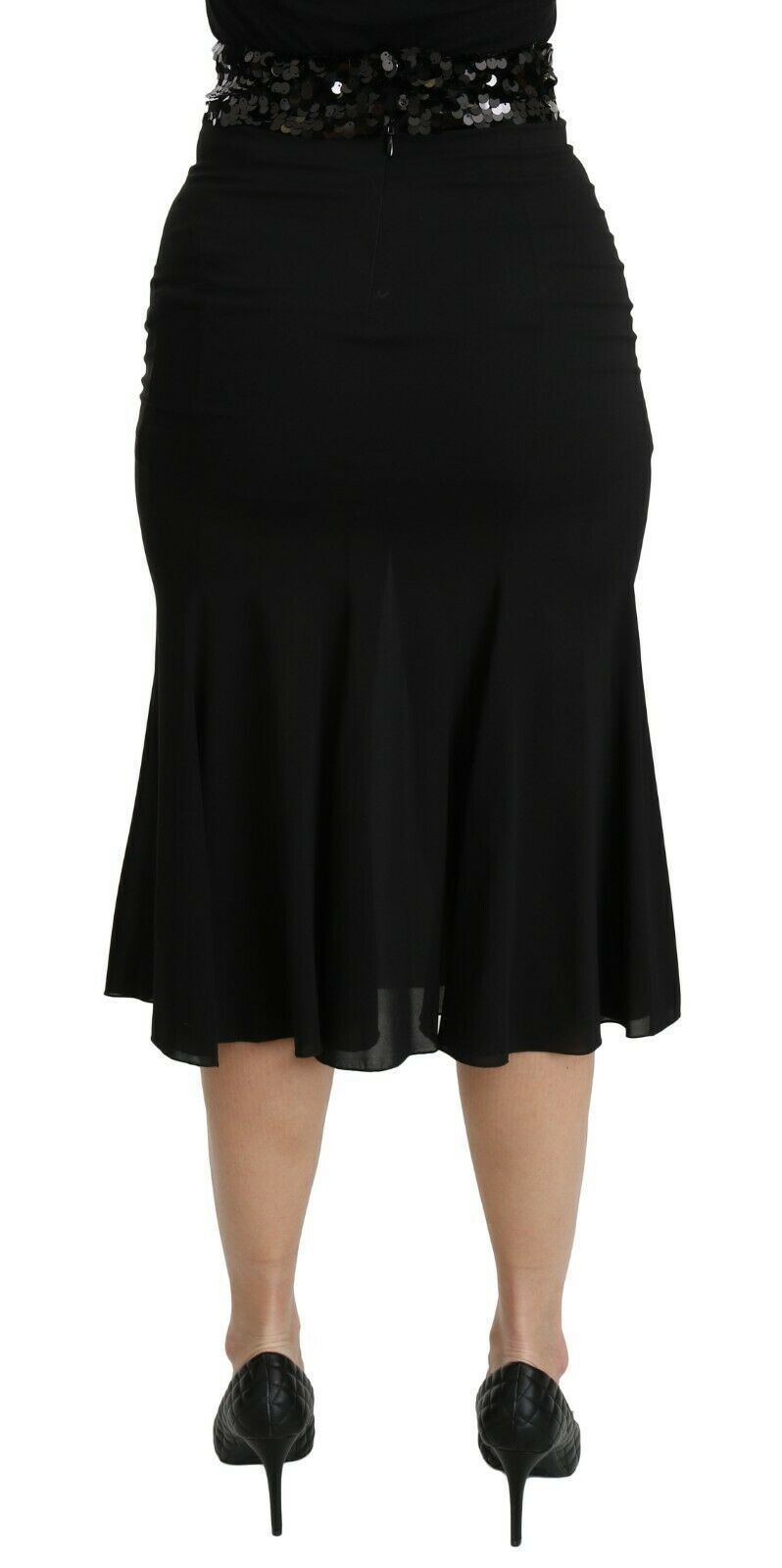 Dolce &amp; Gabbana Zwarte Zeemeermin Hoge Taille Midi Zijden Rok