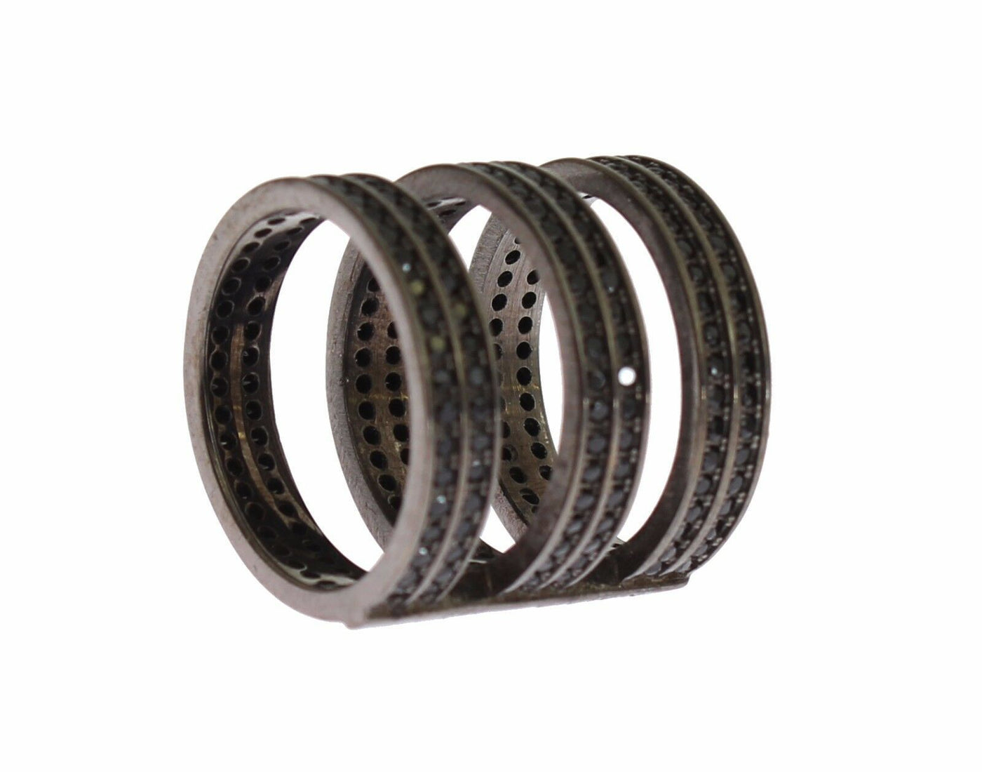 Nialaya Zwarte CZ Rhodium 925 Zilveren Ring