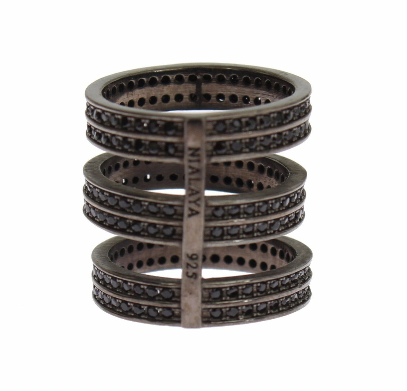 Nialaya Zwarte CZ Rhodium 925 Zilveren Ring