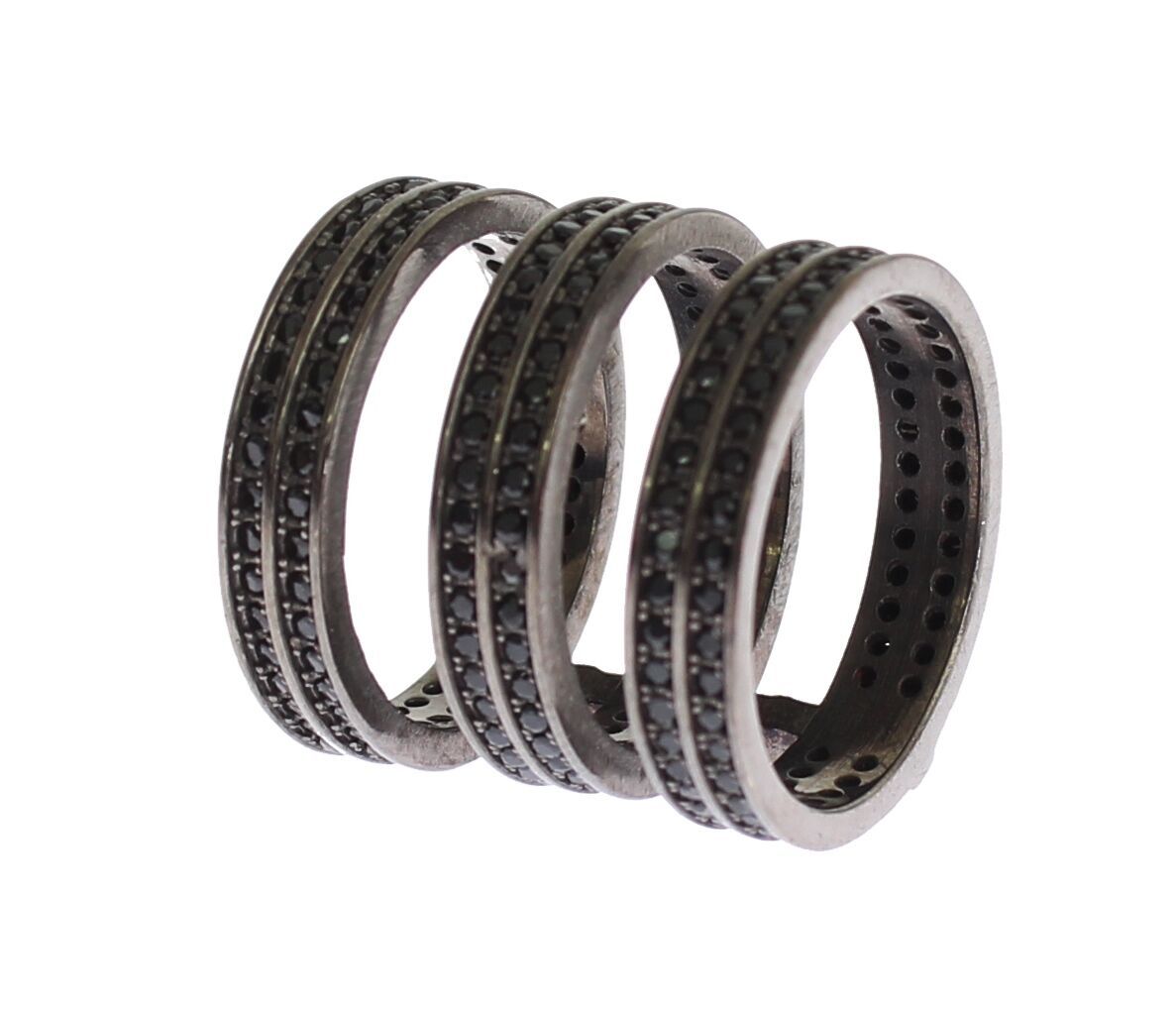 Nialaya Zwarte CZ Rhodium 925 Zilveren Ring