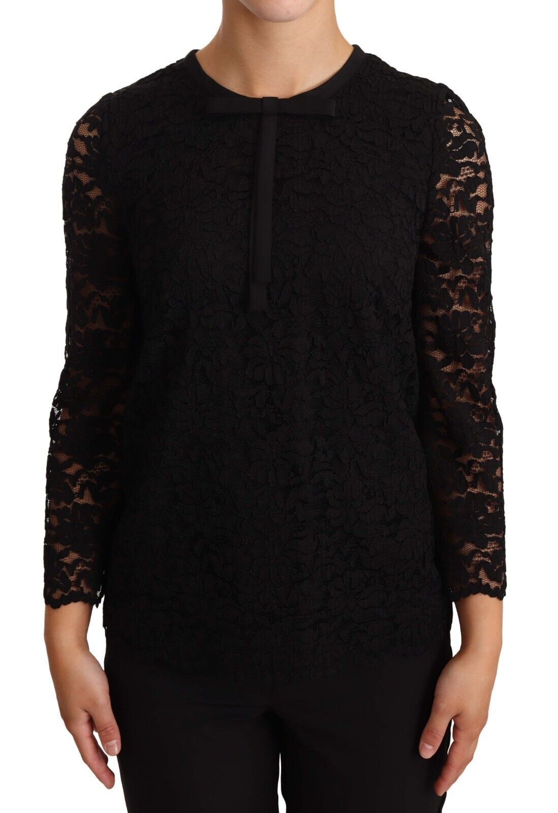 Chemisier en nylon noir à dentelle florale Dolce &amp; Gabbana