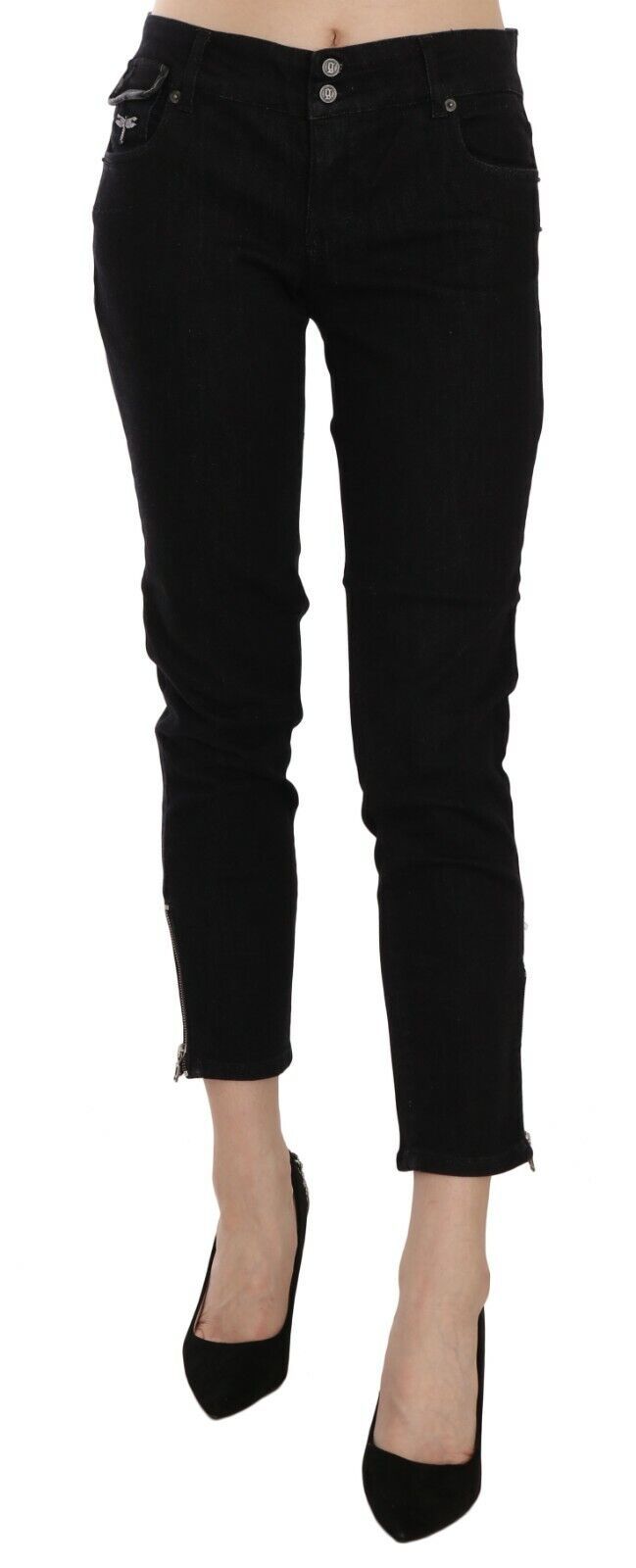 Pantalon décontracté en denim noir taille moyenne à ourlet court John Galliano