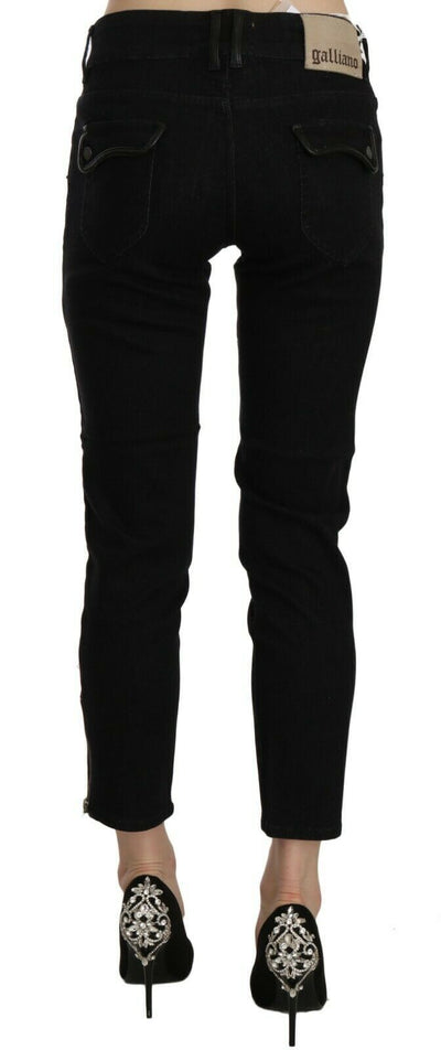 Pantalon décontracté en denim noir taille moyenne à ourlet court John Galliano