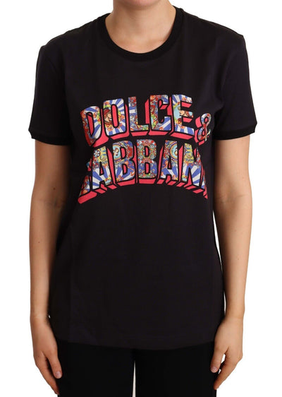 T-shirt ras du cou en coton noir à gros imprimé Dolce &amp; Gabbana