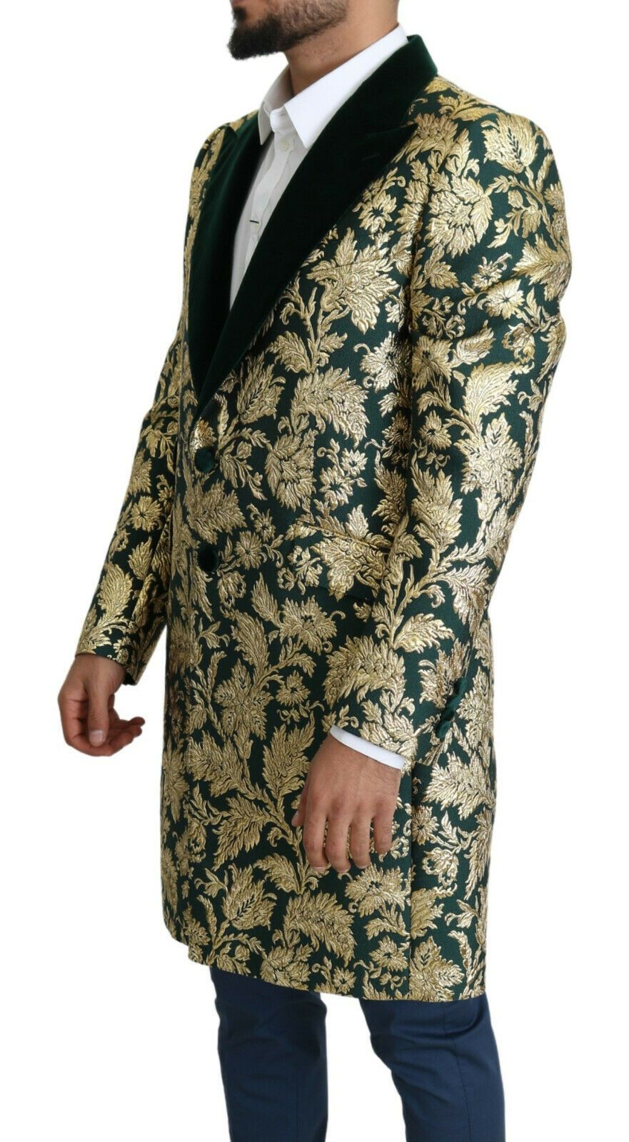 Dolce &amp; Gabbana DOLCE &amp; GABBANA jas SICILIA groengouden jacquard lange jas