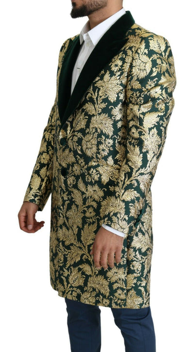 Dolce &amp; Gabbana DOLCE &amp; GABBANA jas SICILIA groengouden jacquard lange jas