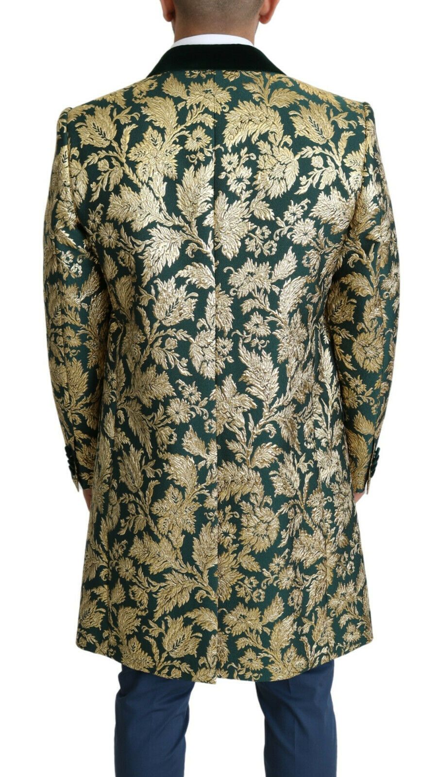Dolce &amp; Gabbana DOLCE &amp; GABBANA jas SICILIA groengouden jacquard lange jas
