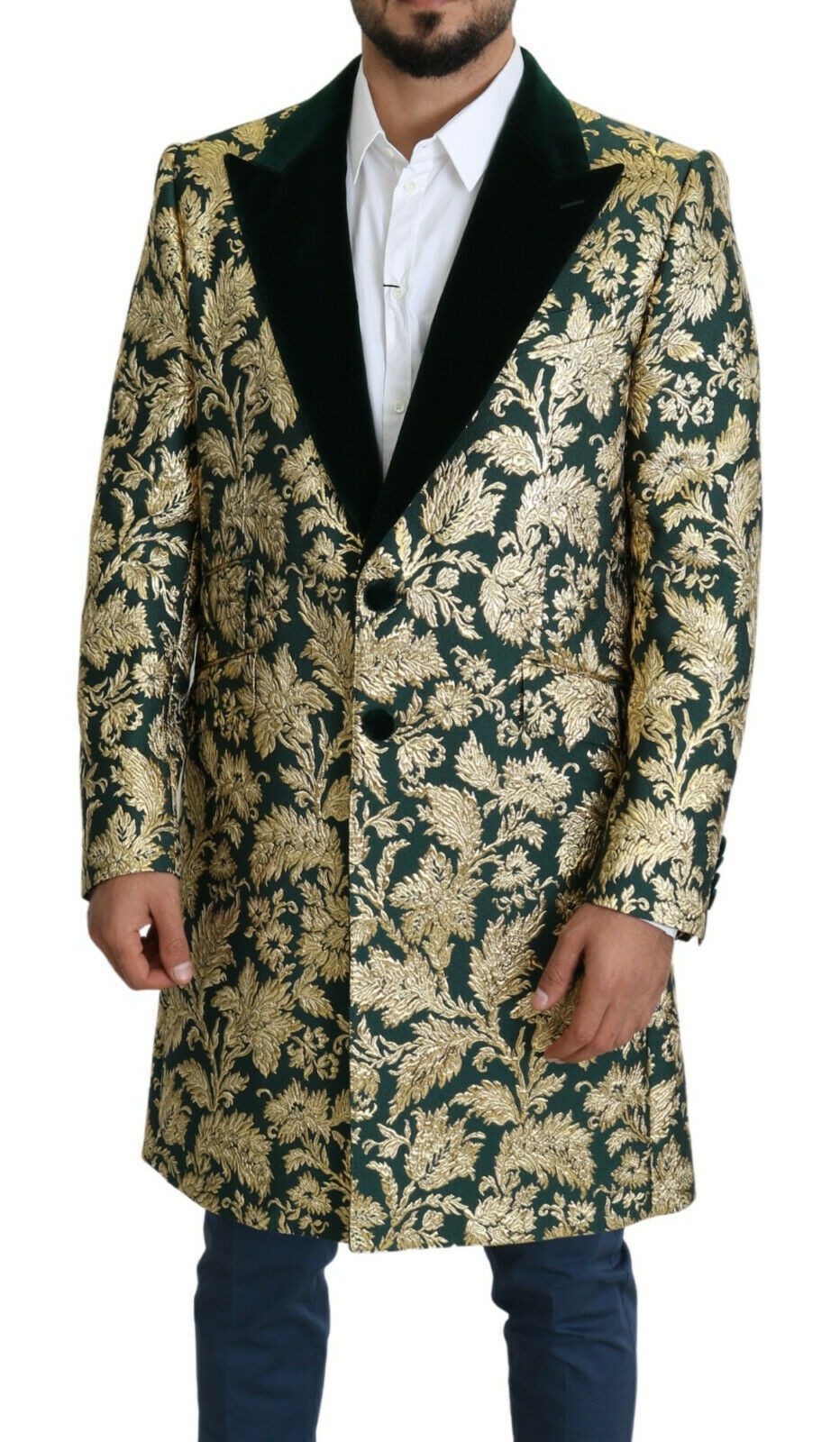 Dolce &amp; Gabbana DOLCE &amp; GABBANA jas SICILIA groengouden jacquard lange jas
