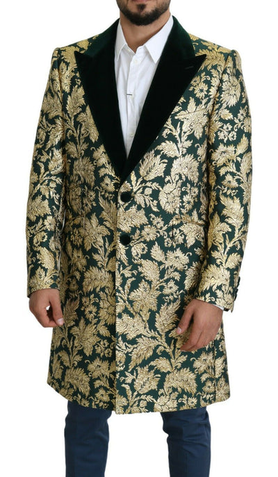 Dolce &amp; Gabbana DOLCE &amp; GABBANA jas SICILIA groengouden jacquard lange jas