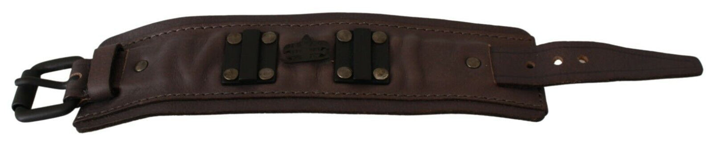 Scervino Street Bruine Leren Armband met Brede Gespsluiting en Merk