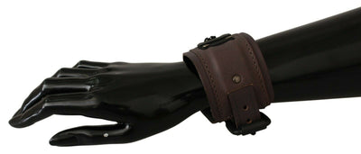 Scervino Street Bruine Leren Armband met Brede Gespsluiting en Merk