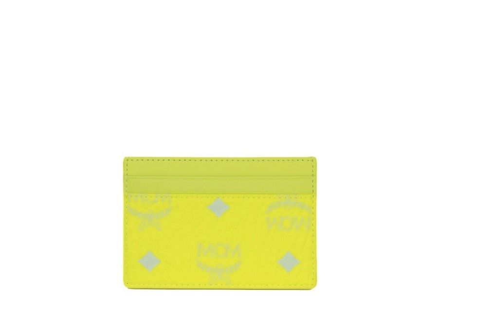 MCM Spectrum Diamond Mini Neon Geel Visetos Leren Kaarthouder Portemonnee