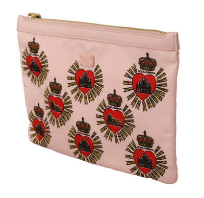 Dolce &amp; Gabbana Clutch Roze D&amp;G Logo Devotion Hart Toilettas Portemonnee