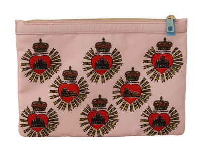 Dolce &amp; Gabbana Clutch Roze D&amp;G Logo Devotion Hart Toilettas Portemonnee