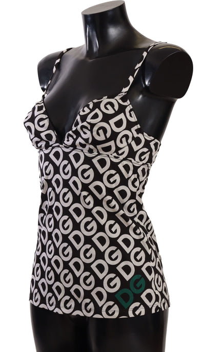 Dolce &amp; Gabbana Zwart Wit Logo Print Camisole Top Ondergoed