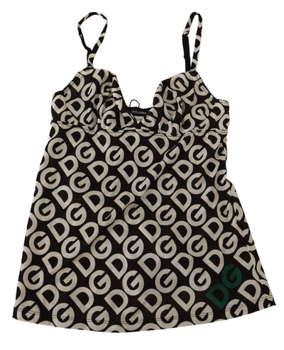 Dolce &amp; Gabbana Zwart Wit Logo Print Camisole Top Ondergoed