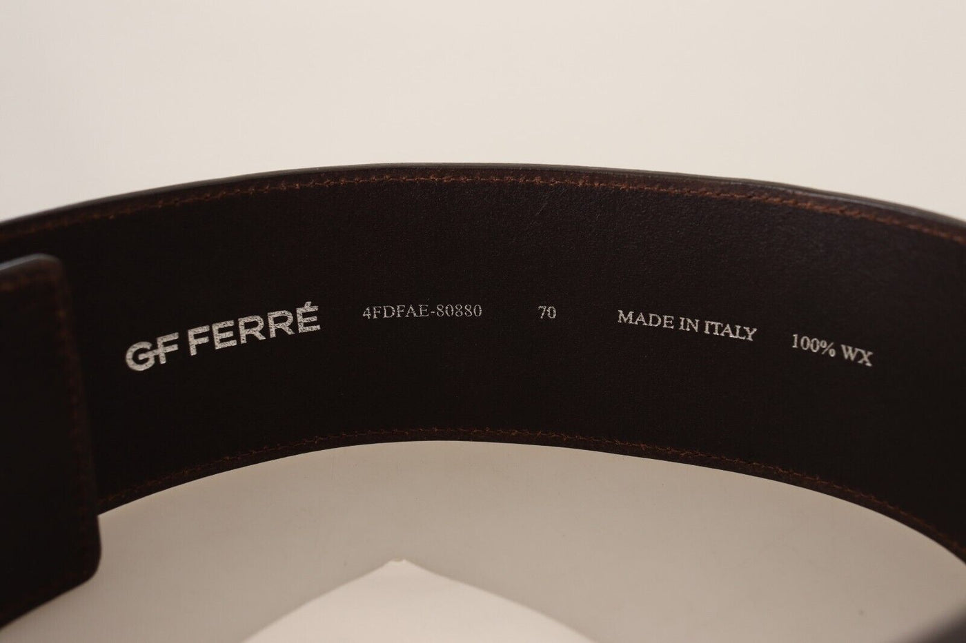 Ceinture large à boucle logo en cuir véritable marron GF Ferre