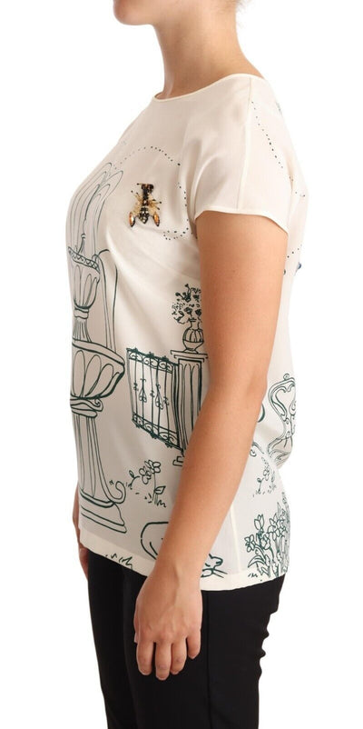 Dolce &amp; Gabbana Witte Zijden Tuinfontein T-shirt Blouse
