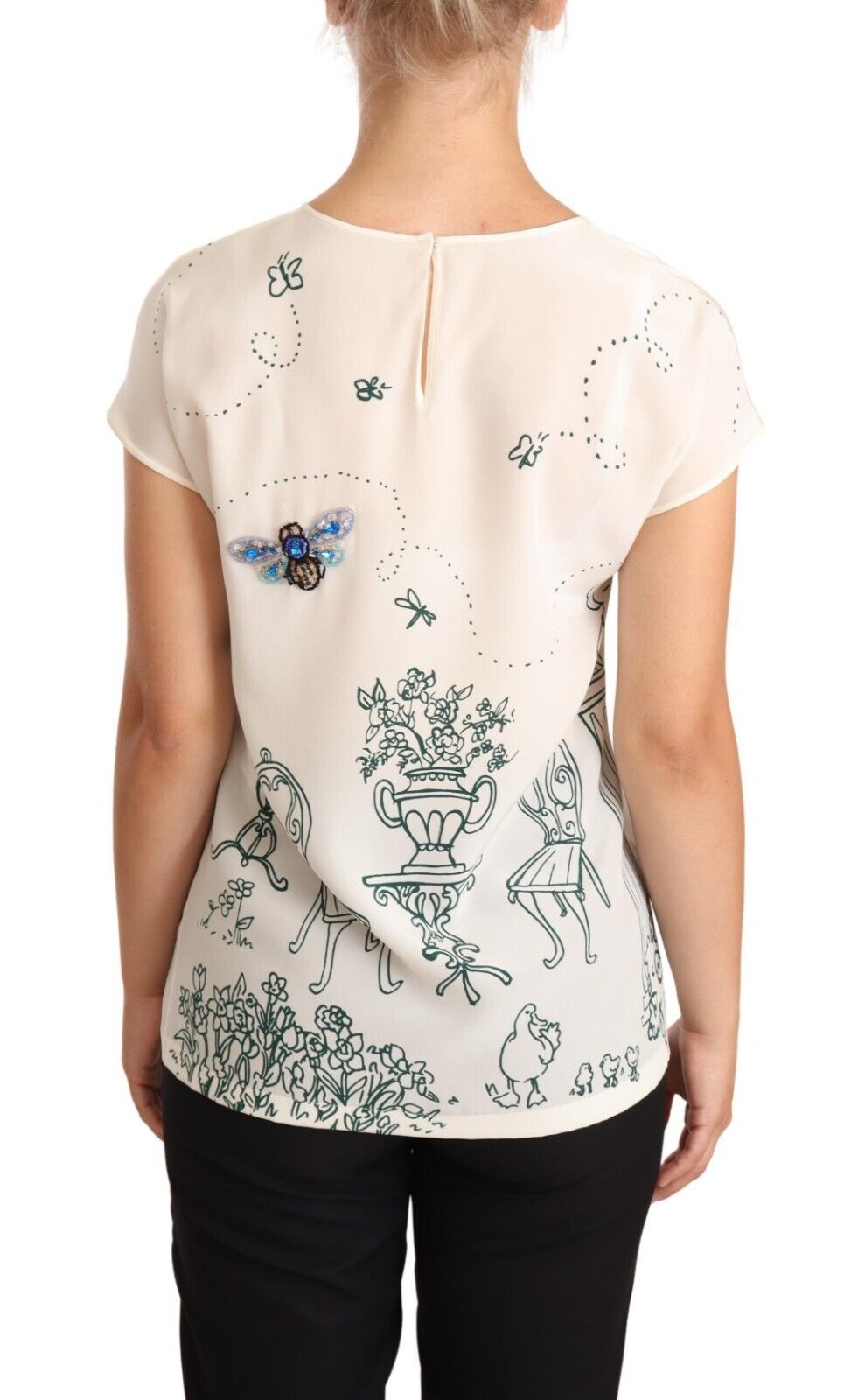 Dolce &amp; Gabbana Witte Zijden Tuinfontein T-shirt Blouse