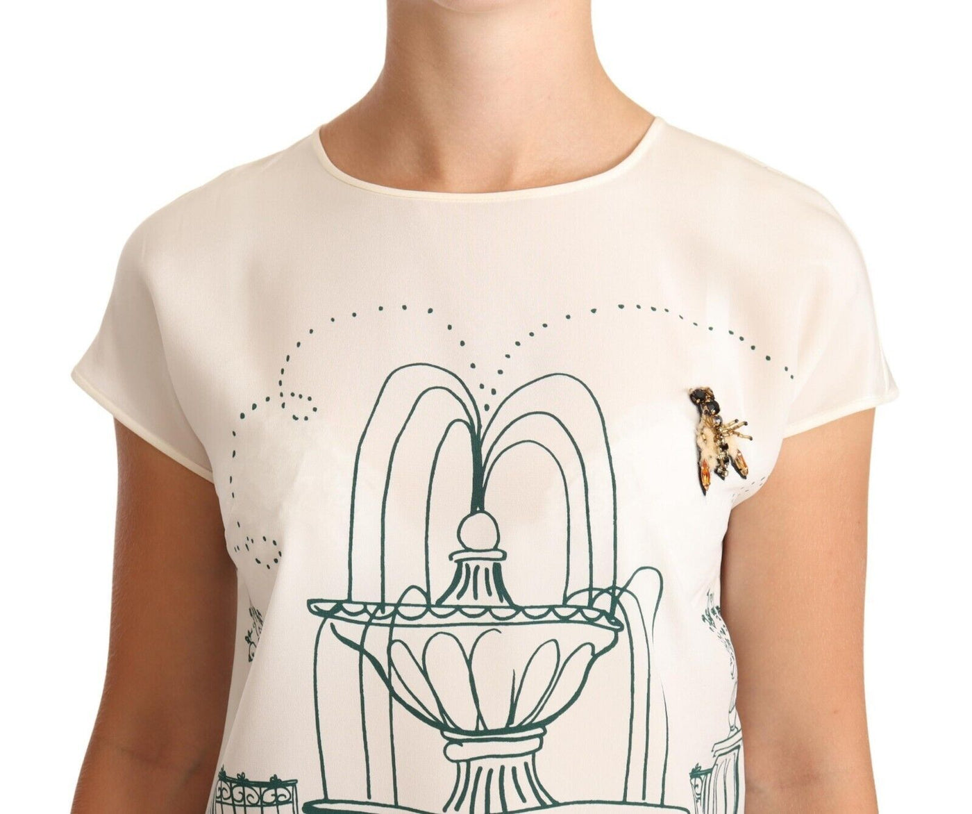 Dolce &amp; Gabbana Witte Zijden Tuinfontein T-shirt Blouse