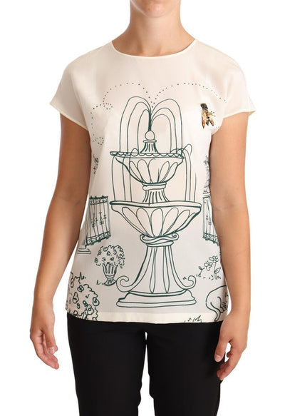 Dolce &amp; Gabbana Witte Zijden Tuinfontein T-shirt Blouse