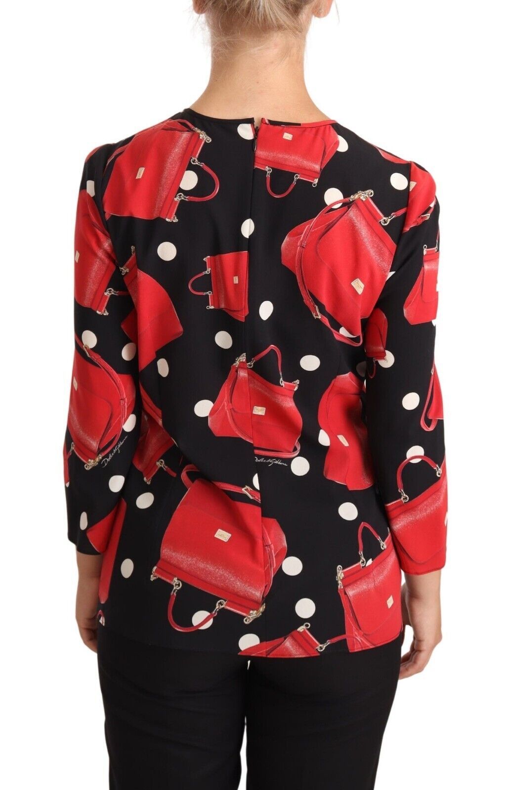 Dolce &amp; Gabbana Zwarte Sicilië Tas Print Zijden Stretch Top Blouse