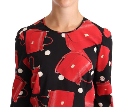 Dolce &amp; Gabbana Zwarte Sicilië Tas Print Zijden Stretch Top Blouse