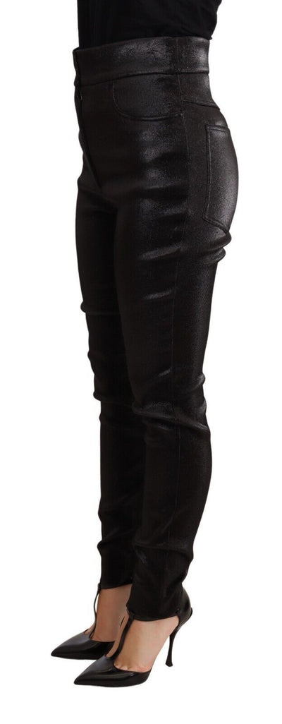 Dolce &amp; Gabbana Zwarte Zilveren Lurex Draad Katoenen Stretch Broek