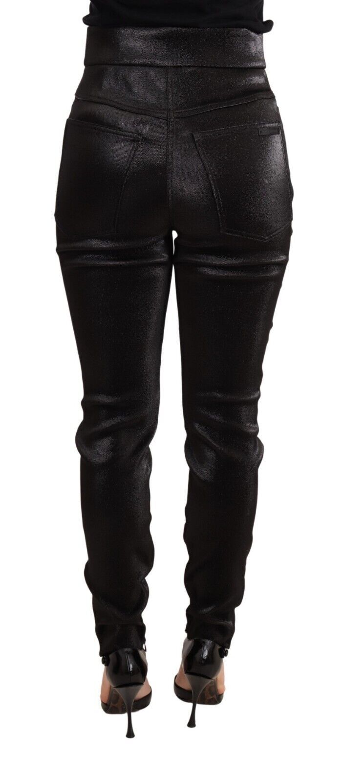 Dolce &amp; Gabbana Zwarte Zilveren Lurex Draad Katoenen Stretch Broek