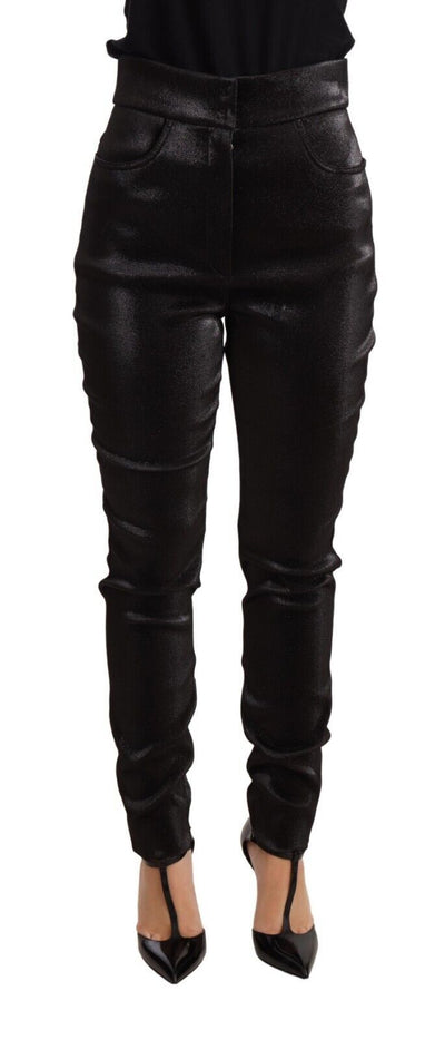 Dolce &amp; Gabbana Zwarte Zilveren Lurex Draad Katoenen Stretch Broek