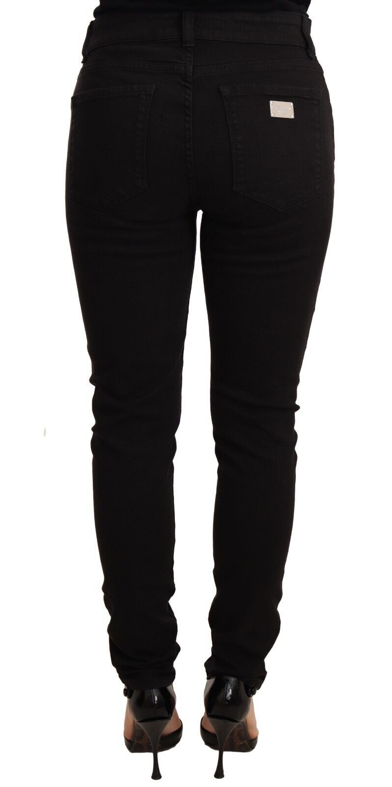 Dolce &amp; Gabbana Zwarte Skinny Denim Logo Katoenen Stretch Jeans