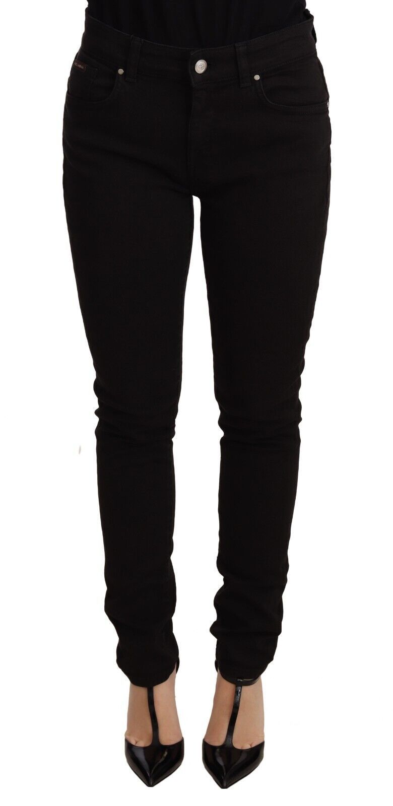 Dolce &amp; Gabbana Zwarte Skinny Denim Logo Katoenen Stretch Jeans