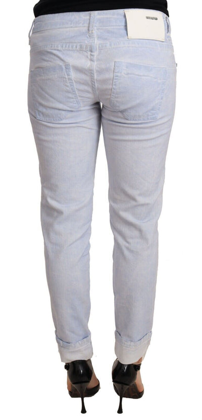 Jean skinny bleu clair en coton à ourlet replié pour femme