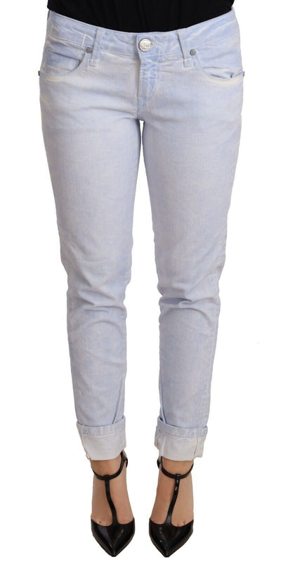 Jean skinny bleu clair en coton à ourlet replié pour femme