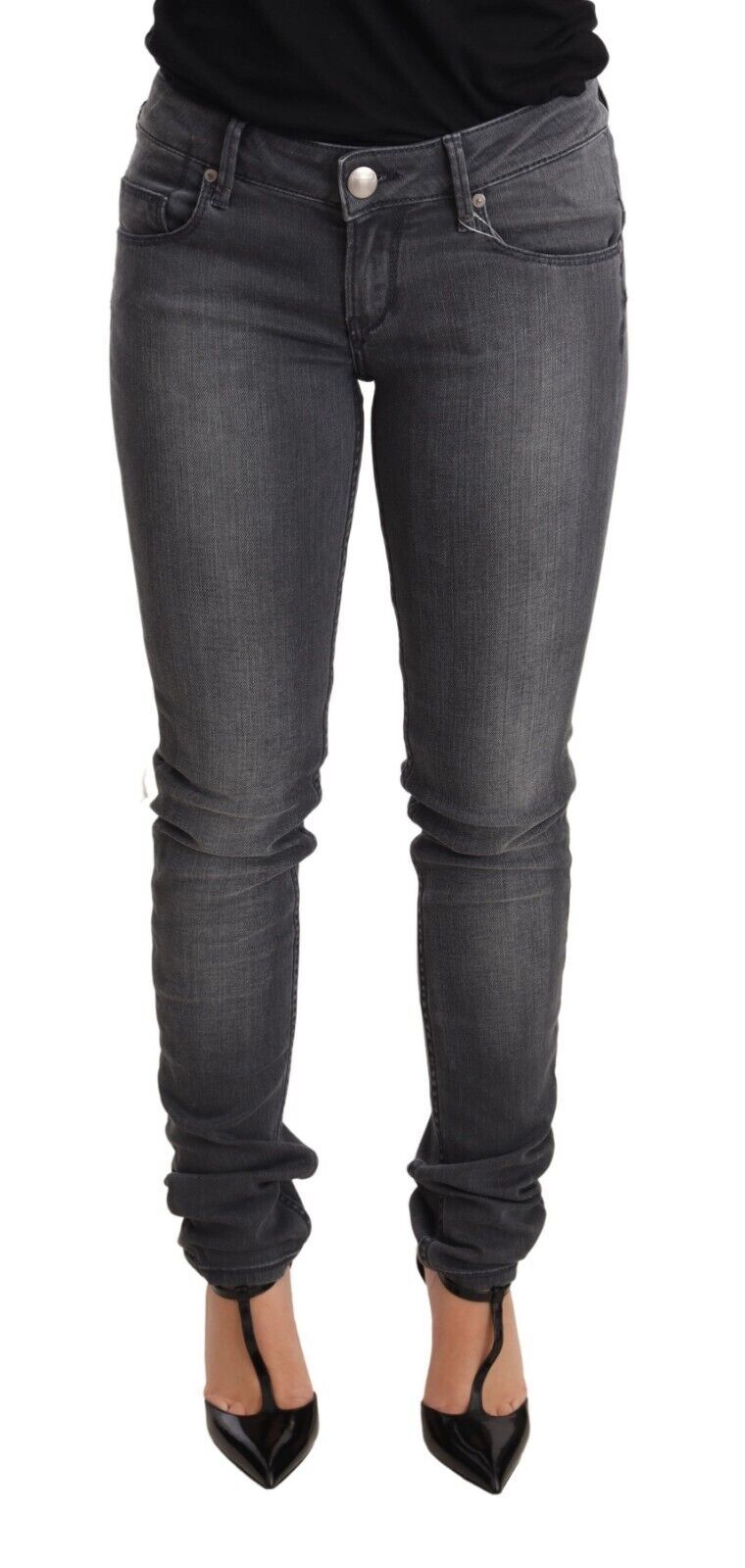 Jean slim taille basse en coton délavé gris Acht pour femme