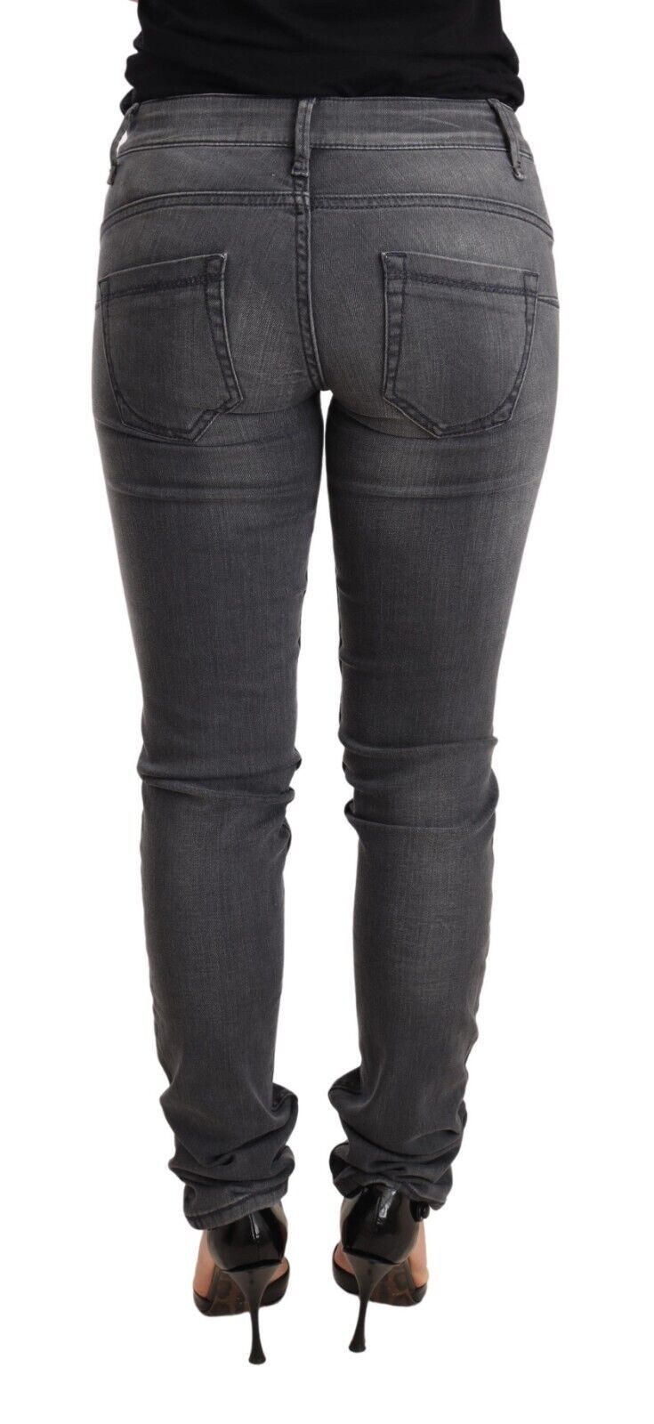 Jean slim taille basse en coton délavé gris Acht pour femme