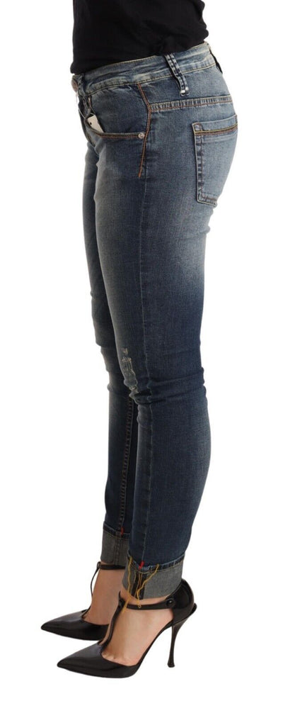 Jean skinny taille basse en coton délavé bleu Acht pour femme
