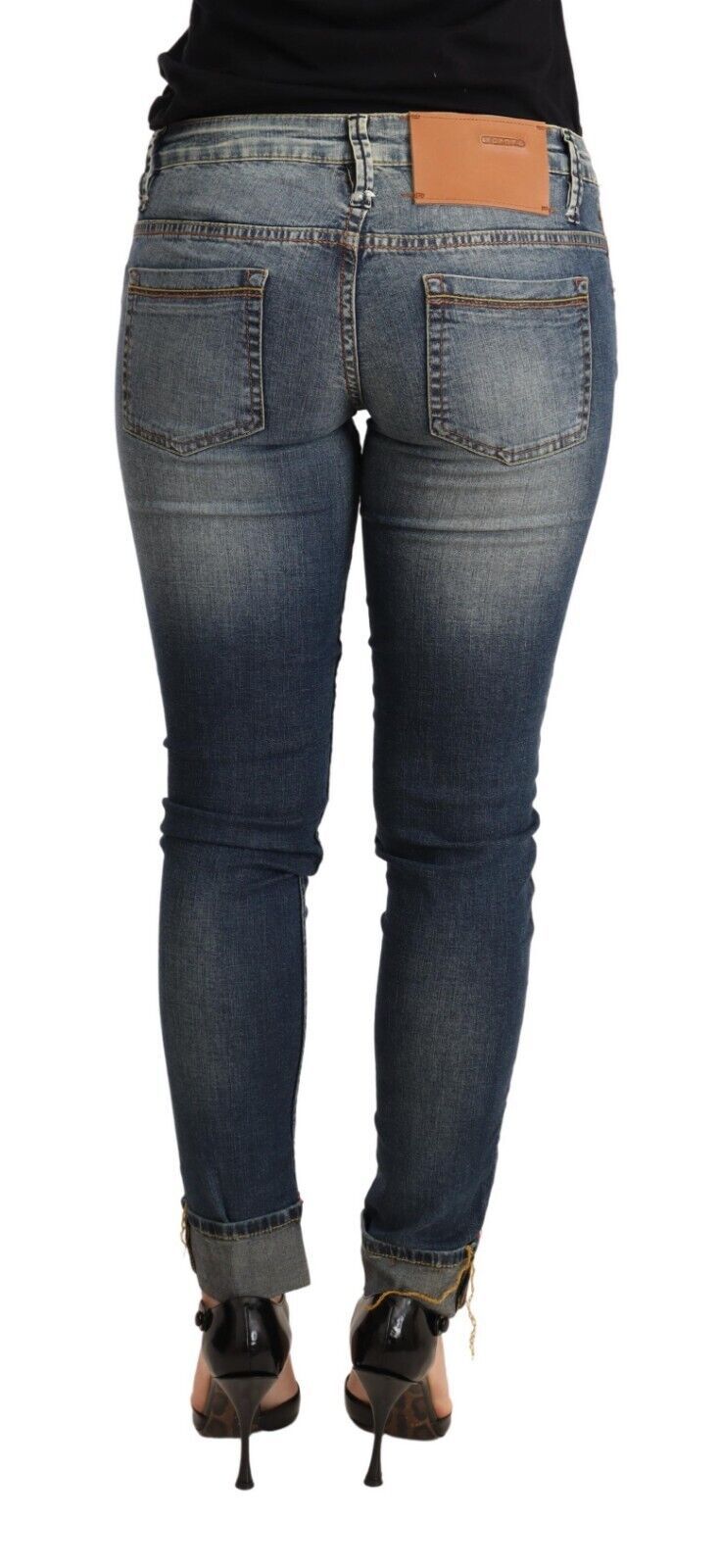 Jean skinny taille basse en coton délavé bleu Acht pour femme