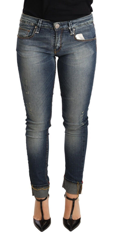 Jean skinny taille basse en coton délavé bleu Acht pour femme