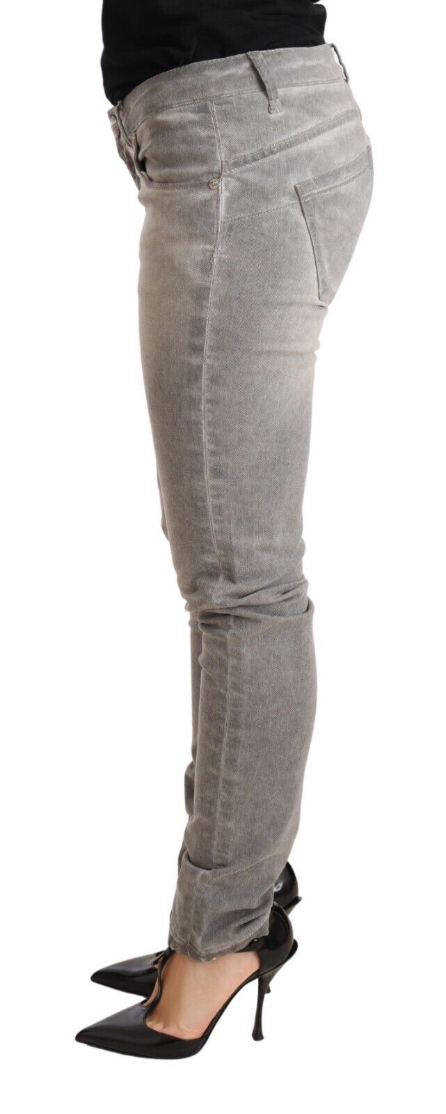 Jean slim en coton délavé gris clair pour femme