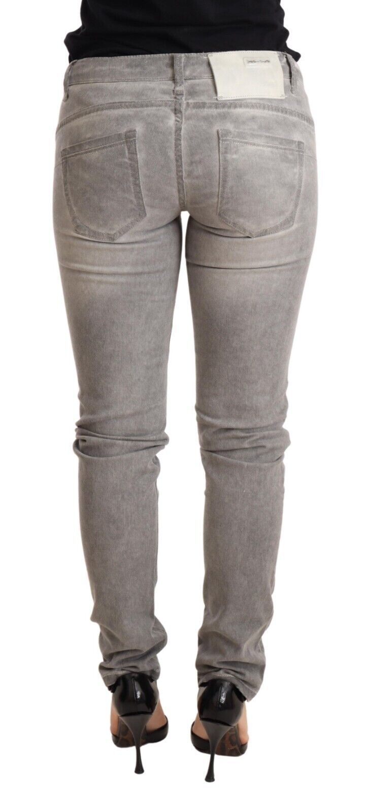 Jean slim en coton délavé gris clair pour femme