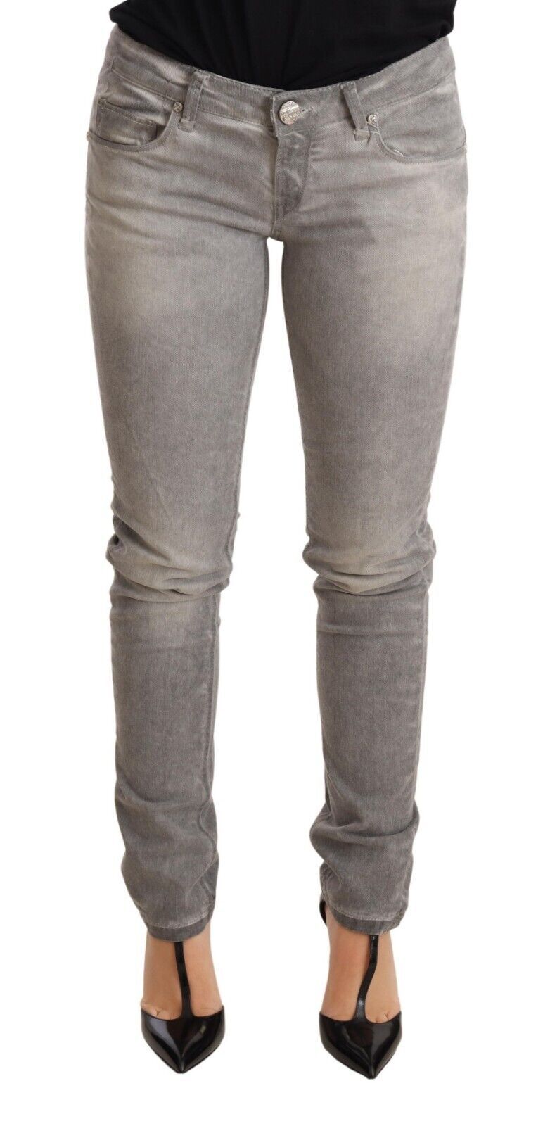 Jean slim en coton délavé gris clair pour femme