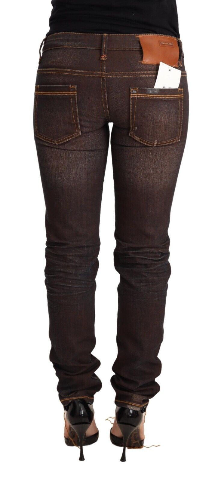 Jean slim taille basse en coton délavé marron Acht